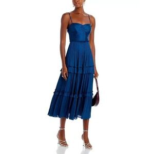 AQUA Womens Ruched Tiered Maxi Dress Teal Blue Sleeveless Formal Gown XS NEW